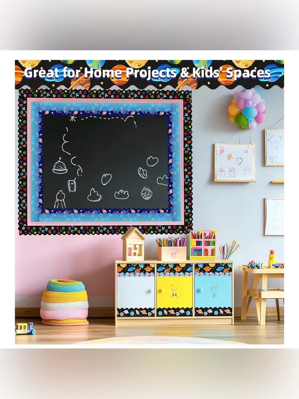 6 Rolls 196.8 Ft Space Bulletin Board Border Space Galaxy School and Office Deco